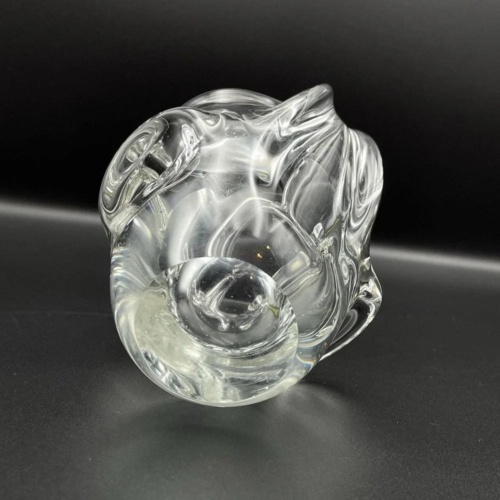 Vintage Hand Blown Art Glass Basket Clear Split Handle Basket Vase‎